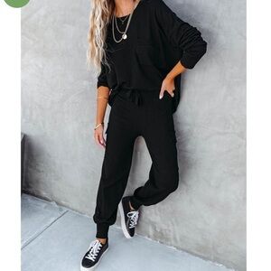 VICI Glamping Babe Lightweight Knit Cargo Jogger & Sweater SET Black Large